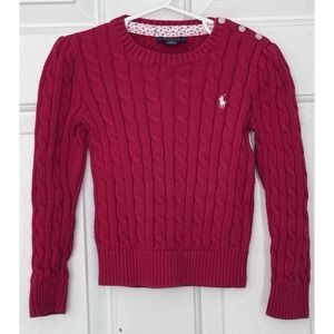 Polo Ralph Lauren Girls 6 Red Cable Knit Sweater Pony Horse Preppy Academic